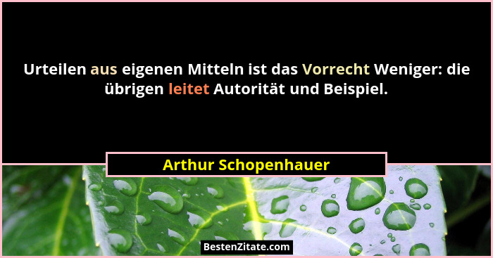 Urteilen aus eigenen Mitteln ist das Vorrecht Weniger: die übrigen leitet Autorität und Beispiel.... - Arthur Schopenhauer