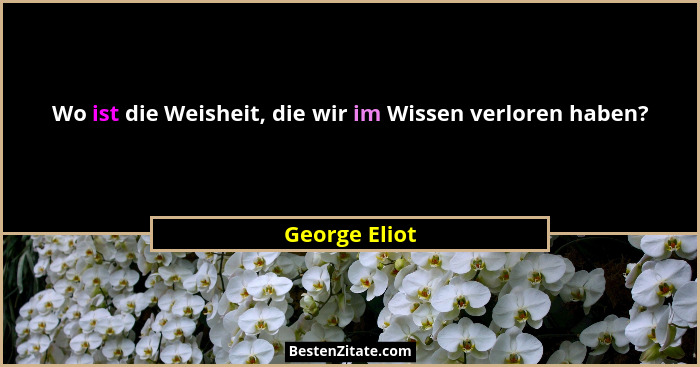 Wo ist die Weisheit, die wir im Wissen verloren haben?... - George Eliot