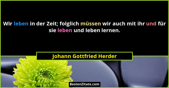 Wir leben in der Zeit; folglich müssen wir auch mit ihr und für sie leben und leben lernen.... - Johann Gottfried Herder