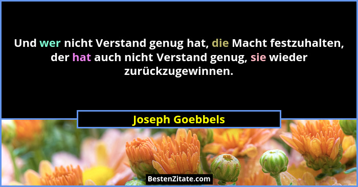Und wer nicht Verstand genug hat, die Macht festzuhalten, der hat auch nicht Verstand genug, sie wieder zurückzugewinnen.... - Joseph Goebbels
