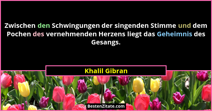Zwischen den Schwingungen der singenden Stimme und dem Pochen des vernehmenden Herzens liegt das Geheimnis des Gesangs.... - Khalil Gibran