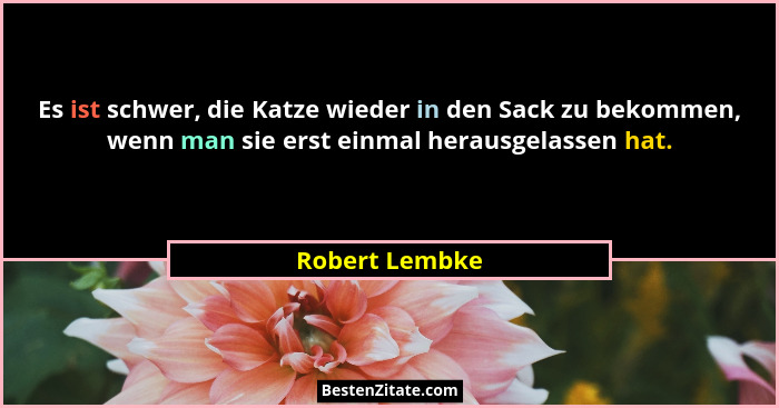 Es ist schwer, die Katze wieder in den Sack zu bekommen, wenn man sie erst einmal herausgelassen hat.... - Robert Lembke