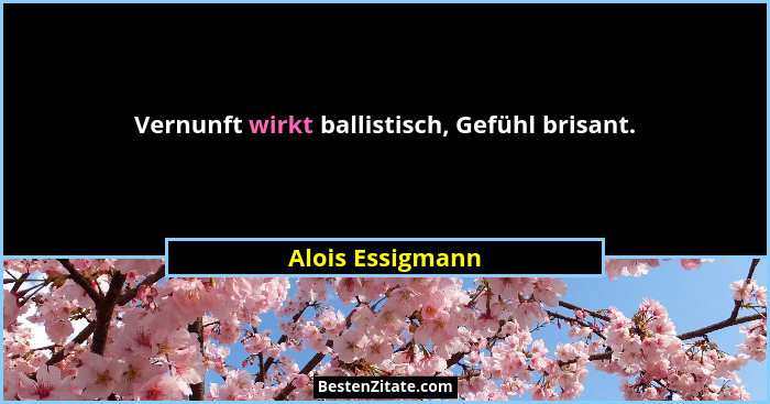 Vernunft wirkt ballistisch, Gefühl brisant.... - Alois Essigmann