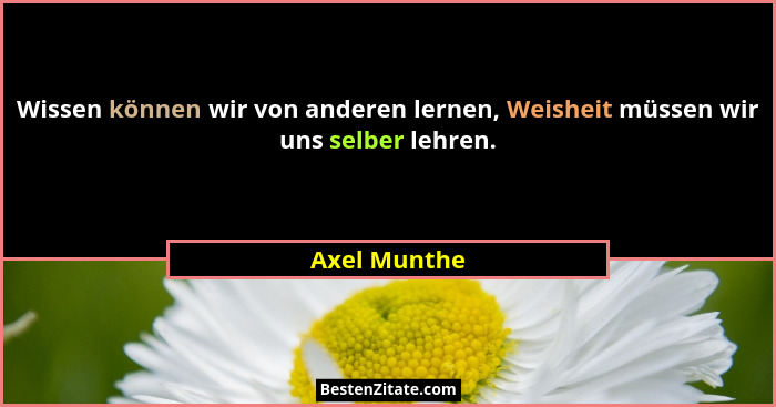 Wissen können wir von anderen lernen, Weisheit müssen wir uns selber lehren.... - Axel Munthe