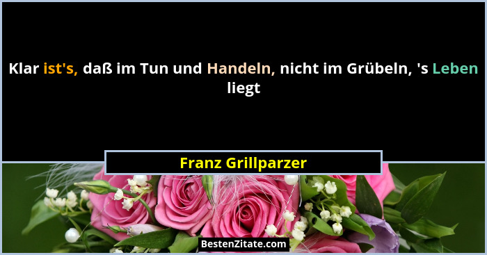 Klar ist's, daß im Tun und Handeln, nicht im Grübeln, 's Leben liegt... - Franz Grillparzer