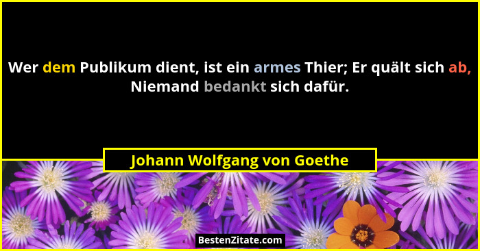 Wer dem Publikum dient, ist ein armes Thier; Er quält sich ab, Niemand bedankt sich dafür.... - Johann Wolfgang von Goethe