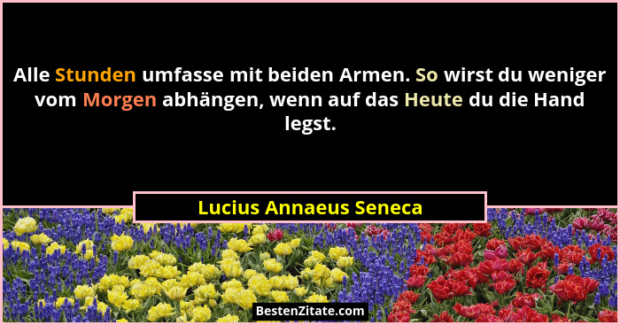 Alle Stunden umfasse mit beiden Armen. So wirst du weniger vom Morgen abhängen, wenn auf das Heute du die Hand legst.... - Lucius Annaeus Seneca