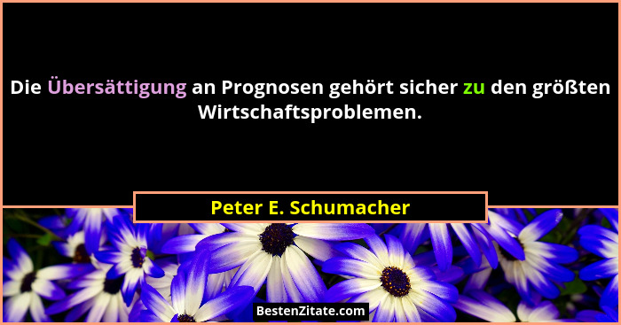 Die Übersättigung an Prognosen gehört sicher zu den größten Wirtschaftsproblemen.... - Peter E. Schumacher