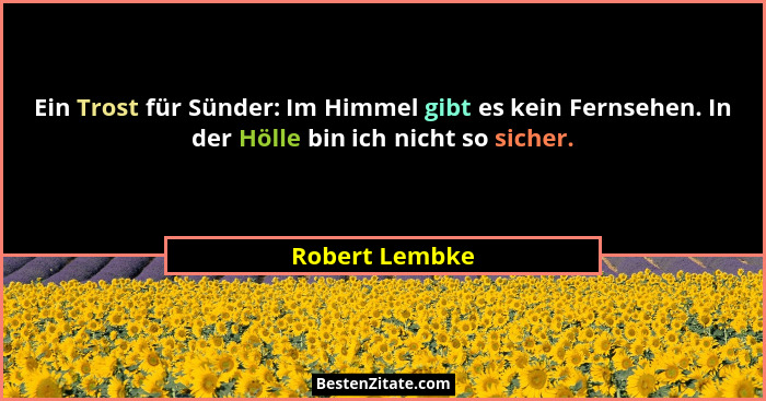 Ein Trost für Sünder: Im Himmel gibt es kein Fernsehen. In der Hölle bin ich nicht so sicher.... - Robert Lembke