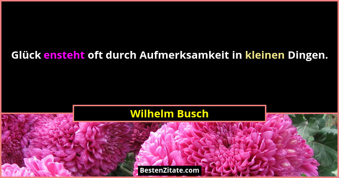 Glück ensteht oft durch Aufmerksamkeit in kleinen Dingen.... - Wilhelm Busch