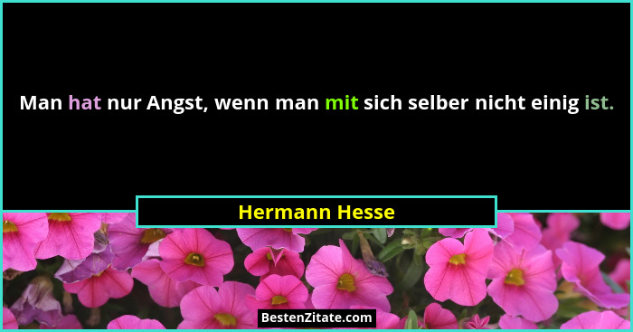 Man hat nur Angst, wenn man mit sich selber nicht einig ist.... - Hermann Hesse