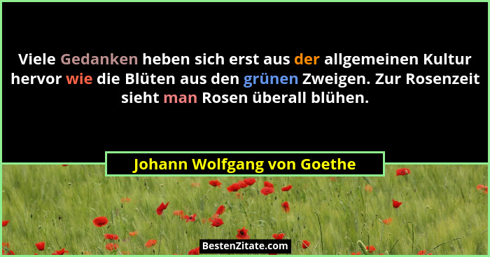 Viele Gedanken heben sich erst aus der allgemeinen Kultur hervor wie die Blüten aus den grünen Zweigen. Zur Rosenzeit sie... - Johann Wolfgang von Goethe