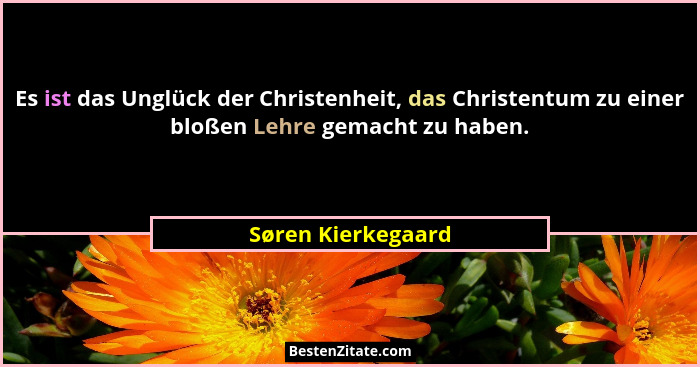 Es ist das Unglück der Christenheit, das Christentum zu einer bloßen Lehre gemacht zu haben.... - Søren Kierkegaard