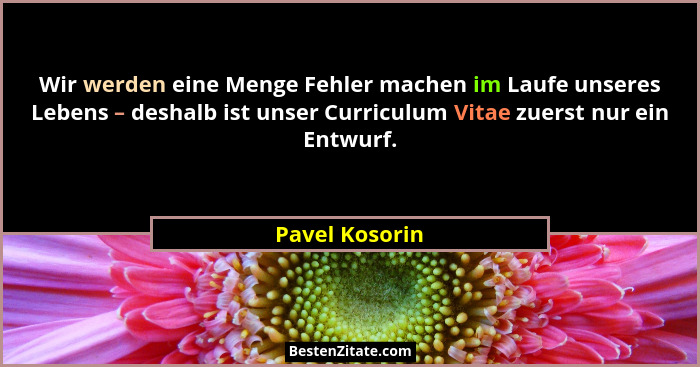Wir werden eine Menge Fehler machen im Laufe unseres Lebens – deshalb ist unser Curriculum Vitae zuerst nur ein Entwurf.... - Pavel Kosorin