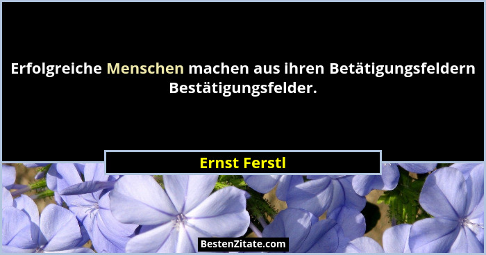 Erfolgreiche Menschen machen aus ihren Betätigungsfeldern Bestätigungsfelder.... - Ernst Ferstl