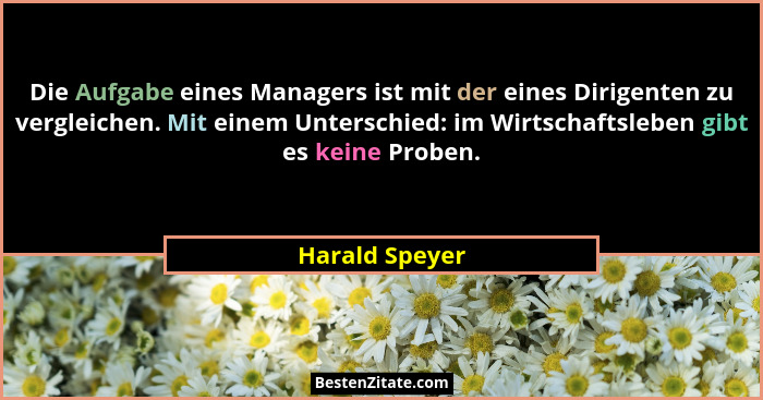 Die Aufgabe eines Managers ist mit der eines Dirigenten zu vergleichen. Mit einem Unterschied: im Wirtschaftsleben gibt es keine Probe... - Harald Speyer