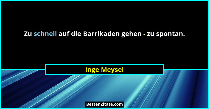 Zu schnell auf die Barrikaden gehen - zu spontan.... - Inge Meysel
