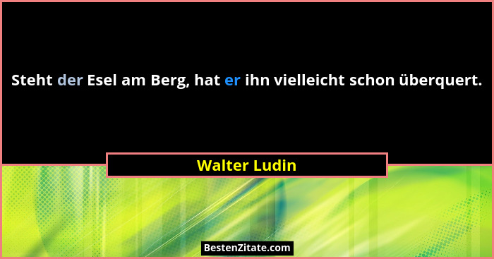 Steht der Esel am Berg, hat er ihn vielleicht schon überquert.... - Walter Ludin