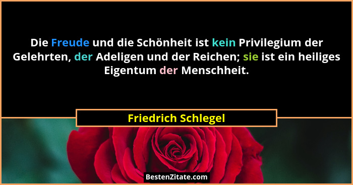 Die Freude und die Schönheit ist kein Privilegium der Gelehrten, der Adeligen und der Reichen; sie ist ein heiliges Eigentum der... - Friedrich Schlegel