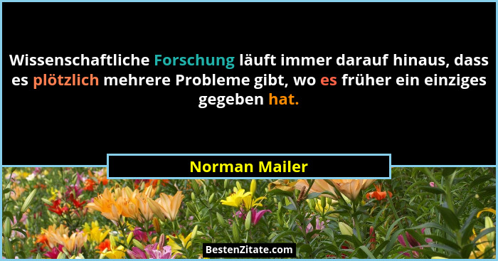 Wissenschaftliche Forschung läuft immer darauf hinaus, dass es plötzlich mehrere Probleme gibt, wo es früher ein einziges gegeben hat.... - Norman Mailer