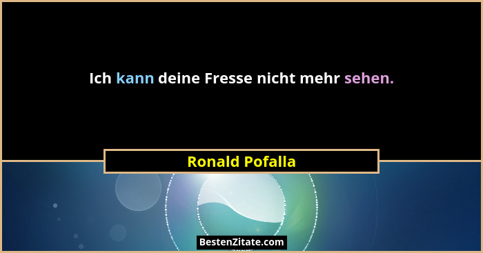 Ich kann deine Fresse nicht mehr sehen.... - Ronald Pofalla