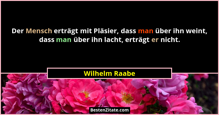 Der Mensch erträgt mit Pläsier, dass man über ihn weint, dass man über ihn lacht, erträgt er nicht.... - Wilhelm Raabe