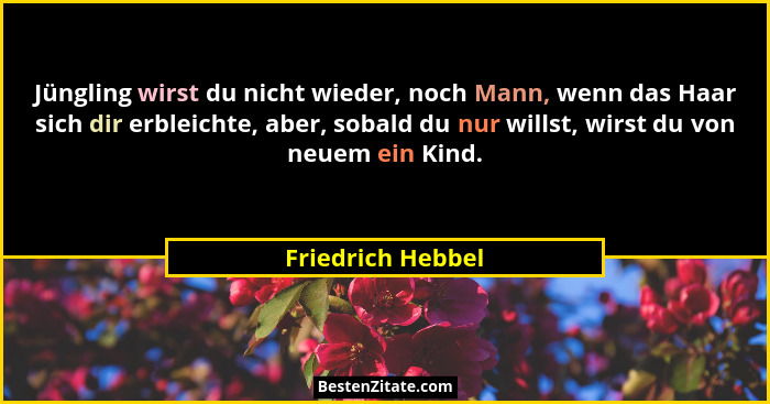 Jüngling wirst du nicht wieder, noch Mann, wenn das Haar sich dir erbleichte, aber, sobald du nur willst, wirst du von neuem ein Ki... - Friedrich Hebbel