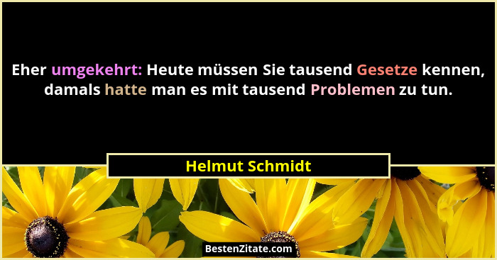 Eher umgekehrt: Heute müssen Sie tausend Gesetze kennen, damals hatte man es mit tausend Problemen zu tun.... - Helmut Schmidt