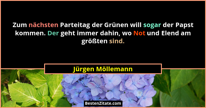 Zum nächsten Parteitag der Grünen will sogar der Papst kommen. Der geht immer dahin, wo Not und Elend am größten sind.... - Jürgen Möllemann