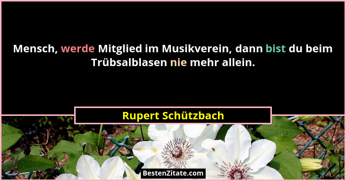 Mensch, werde Mitglied im Musikverein, dann bist du beim Trübsalblasen nie mehr allein.... - Rupert Schützbach