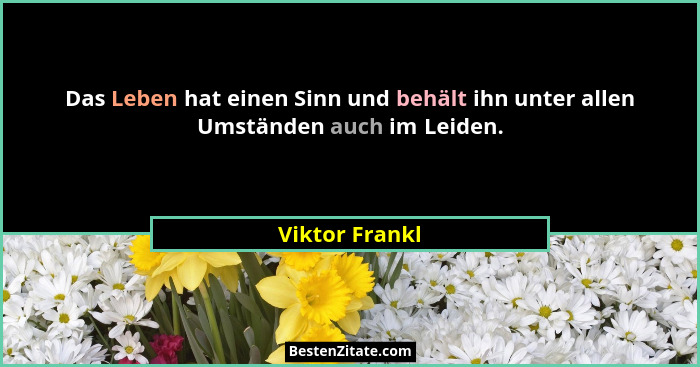Das Leben hat einen Sinn und behält ihn unter allen Umständen auch im Leiden.... - Viktor Frankl
