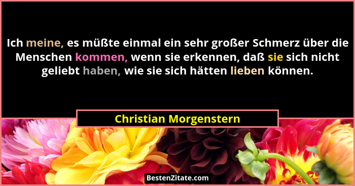 Ich meine, es müßte einmal ein sehr großer Schmerz über die Menschen kommen, wenn sie erkennen, daß sie sich nicht geliebt hab... - Christian Morgenstern