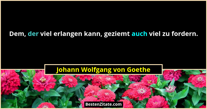 Dem, der viel erlangen kann, geziemt auch viel zu fordern.... - Johann Wolfgang von Goethe