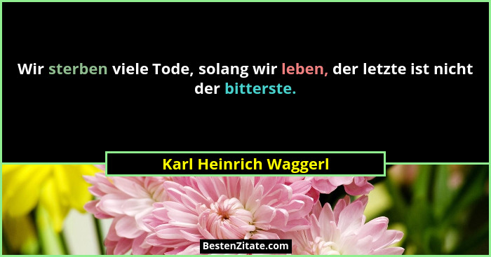 Wir sterben viele Tode, solang wir leben, der letzte ist nicht der bitterste.... - Karl Heinrich Waggerl