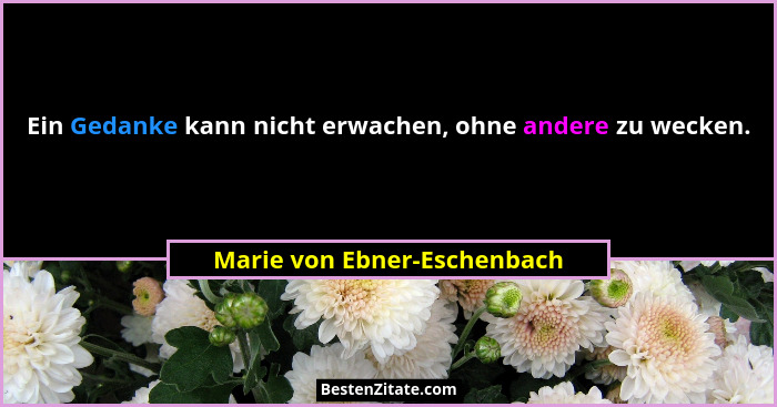 Ein Gedanke kann nicht erwachen, ohne andere zu wecken.... - Marie von Ebner-Eschenbach