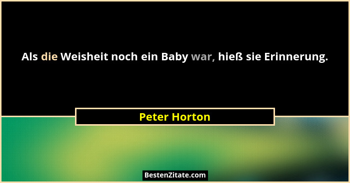 Als die Weisheit noch ein Baby war, hieß sie Erinnerung.... - Peter Horton