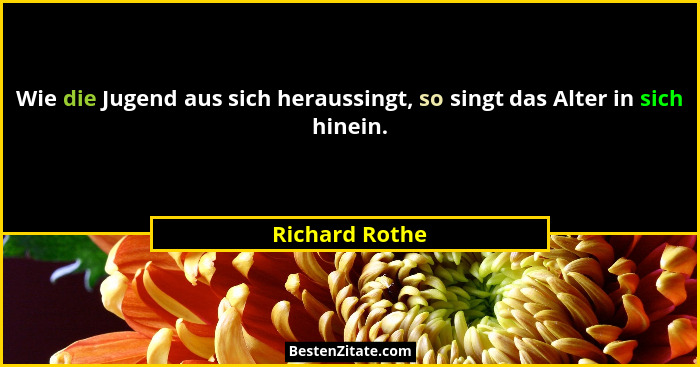 Wie die Jugend aus sich heraussingt, so singt das Alter in sich hinein.... - Richard Rothe
