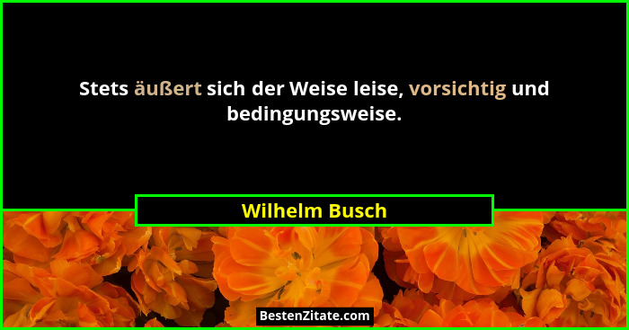 Stets äußert sich der Weise leise, vorsichtig und bedingungsweise.... - Wilhelm Busch