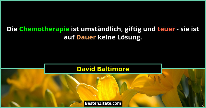 Die Chemotherapie ist umständlich, giftig und teuer - sie ist auf Dauer keine Lösung.... - David Baltimore