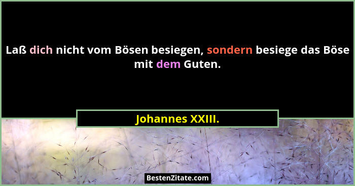 Laß dich nicht vom Bösen besiegen, sondern besiege das Böse mit dem Guten.... - Johannes XXIII.