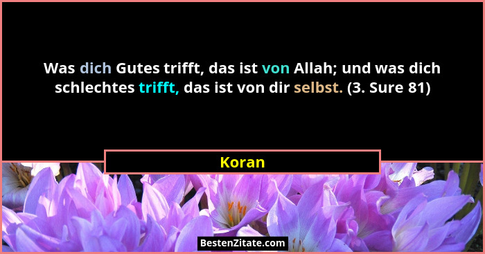 Was dich Gutes trifft, das ist von Allah; und was dich schlechtes trifft, das ist von dir selbst. (3. Sure 81)... - Koran
