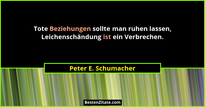 Tote Beziehungen sollte man ruhen lassen, Leichenschändung ist ein Verbrechen.... - Peter E. Schumacher