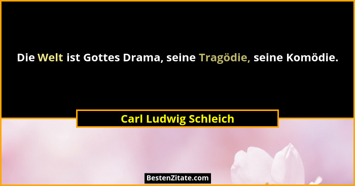 Die Welt ist Gottes Drama, seine Tragödie, seine Komödie.... - Carl Ludwig Schleich