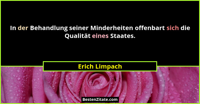 In der Behandlung seiner Minderheiten offenbart sich die Qualität eines Staates.... - Erich Limpach