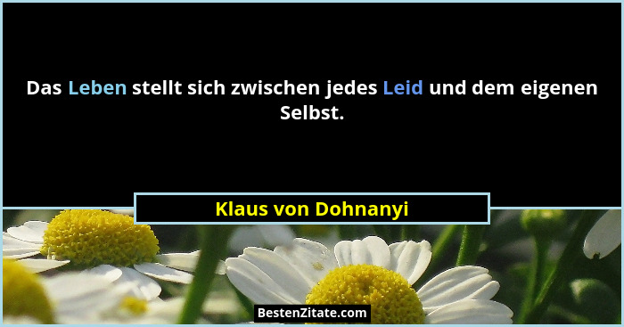 Das Leben stellt sich zwischen jedes Leid und dem eigenen Selbst.... - Klaus von Dohnanyi