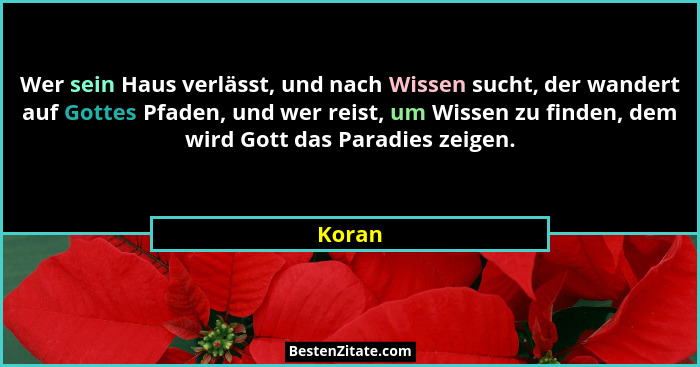 Wer sein Haus verlässt, und nach Wissen sucht, der wandert auf Gottes Pfaden, und wer reist, um Wissen zu finden, dem wird Gott das Paradies z... - Koran