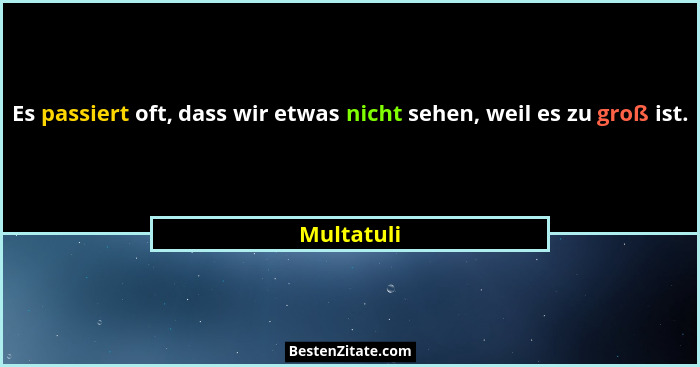 Es passiert oft, dass wir etwas nicht sehen, weil es zu groß ist.... - Multatuli