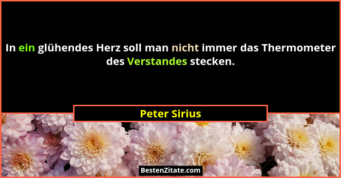In ein glühendes Herz soll man nicht immer das Thermometer des Verstandes stecken.... - Peter Sirius