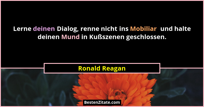 Lerne deinen Dialog, renne nicht ins Mobiliar  und halte deinen Mund in Kußszenen geschlossen.... - Ronald Reagan