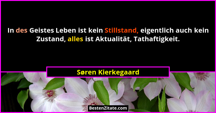 In des Geistes Leben ist kein Stillstand, eigentlich auch kein Zustand, alles ist Aktualität, Tathaftigkeit.... - Søren Kierkegaard